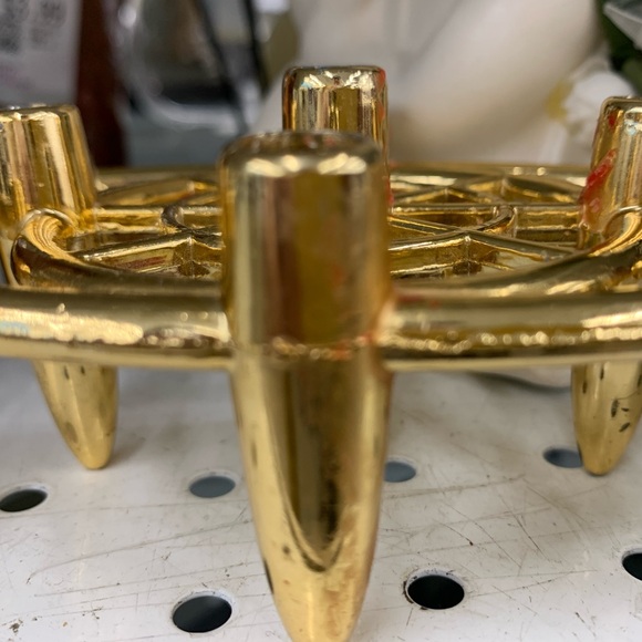 Vtg Mid Century Atomic Design Tiny Taper Candle Holder. Brass Gold Tone Metal - Picture 3 of 3